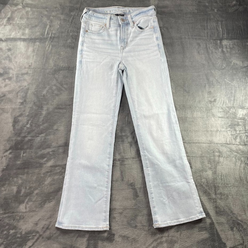 American Eagle Womens 000 High Rise Kick Boot Crop Stretch Jeans Light Wash